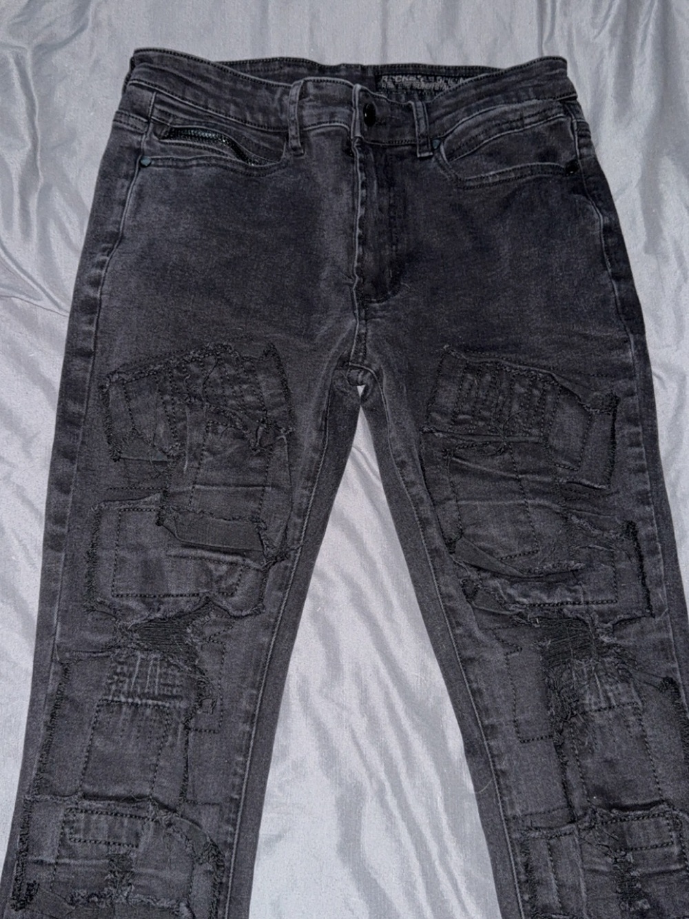 Slim Fit Black Patchwork Skinny Jeans - Men's - Picture 1 of 4